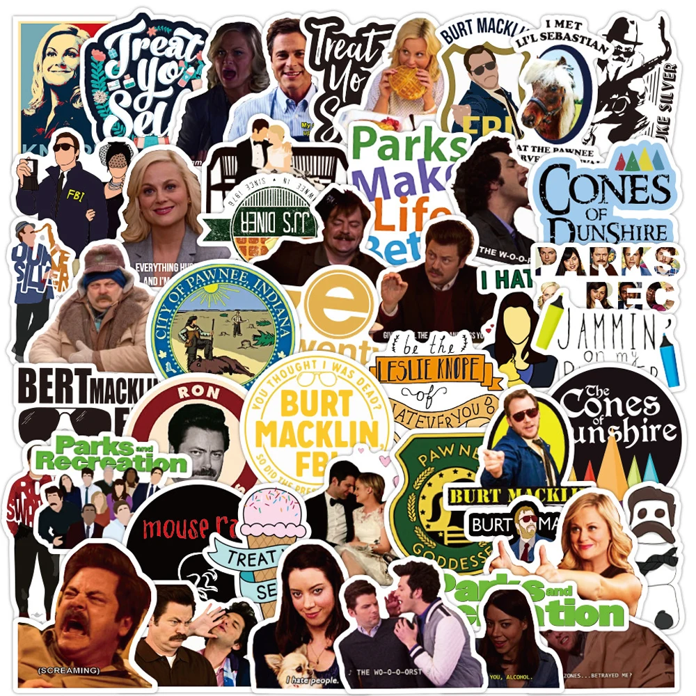 10/30/50pcs/pack TV Show Parks and Recreation Stickers  Laptop Guitar Luggage DIY Cool Waterproof Graffiti Sticker Decal Kid Toy