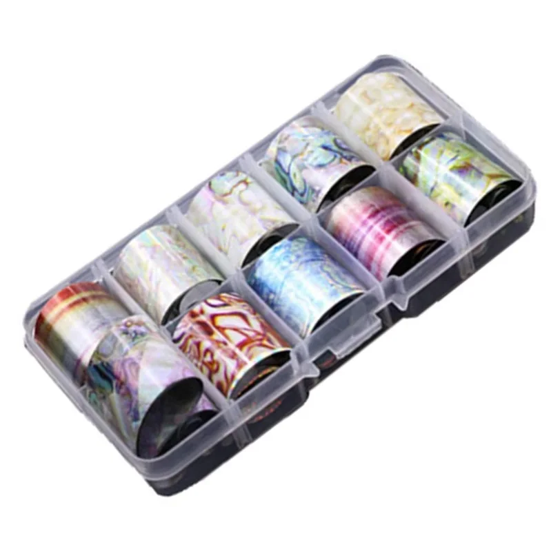 

10 Rolls Shell Pattern Starry Sky Nail Transfer Foil Stickers Wraps Transfer Decals Foil For Nails Art