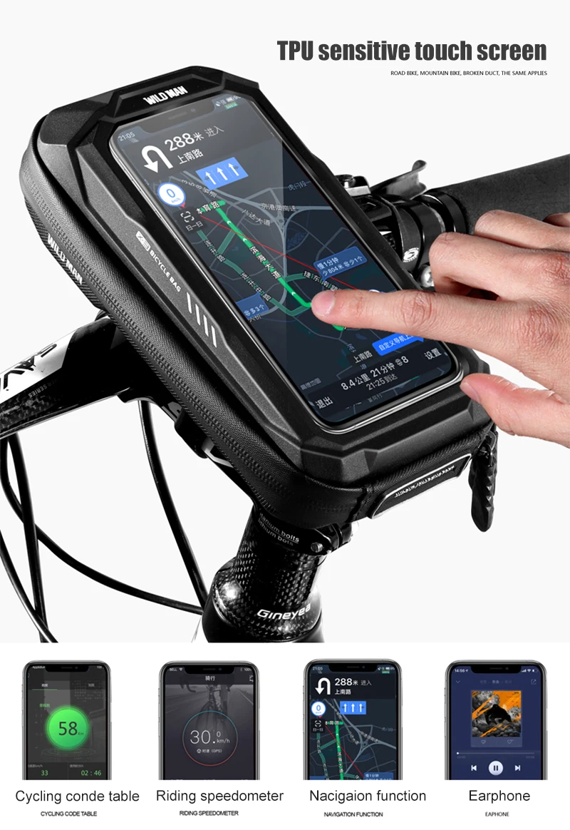 WILD MAN BBG076 Fahrrad-Vorbautasche mit Handyfach, EVA-Hartschale, Touchscreen-Fenster, Klettbändern und Regenschutz, für MTB und Rennrad – Detail 3