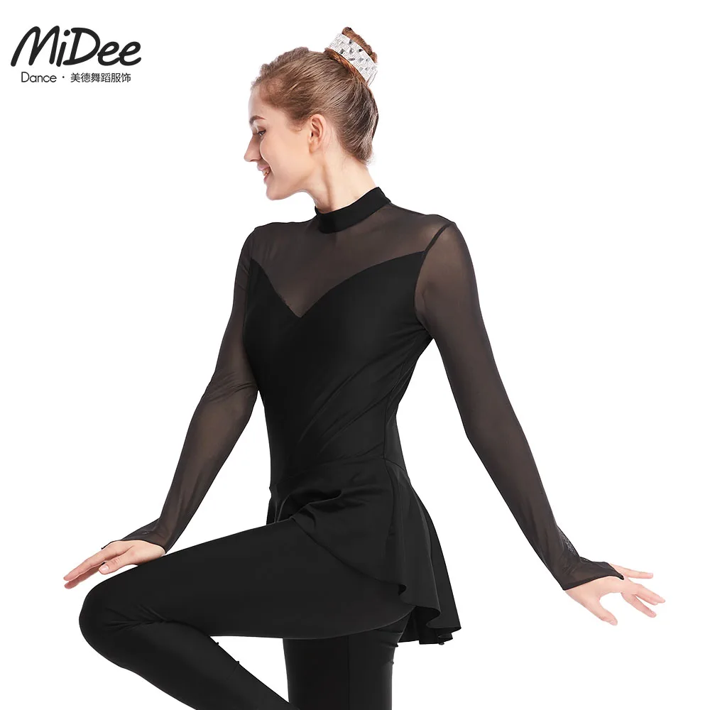 MiDee Hiện Đại Lycrical Vũ Trang Phục Người Lớn Chữ A Leotard Pantskirt Thể Dục Dụng Cụ Cổ Điển Váy Múa Đen Sân Khấu Trang Phục Phụ Nữ