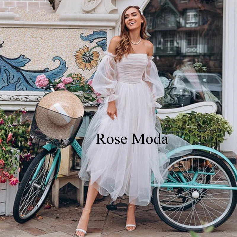 Hoa Hồng Moda Có Thể Tháo Rời Dài Tay Phồng Trà Chiều Dài Đi Biển Áo Cưới Tùy Chỉnh Làm