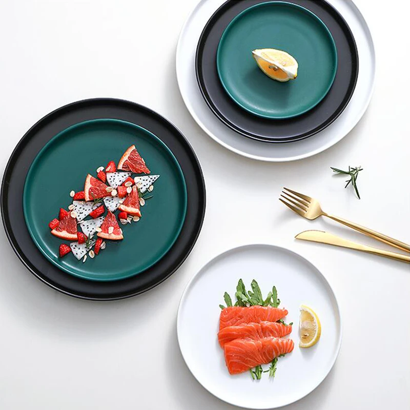 Lekoch Ceramic Dinner Plates Beef Plate Tableware Round Solid Color Dessert Dish Simple and Creative Salad Cutter Dishes