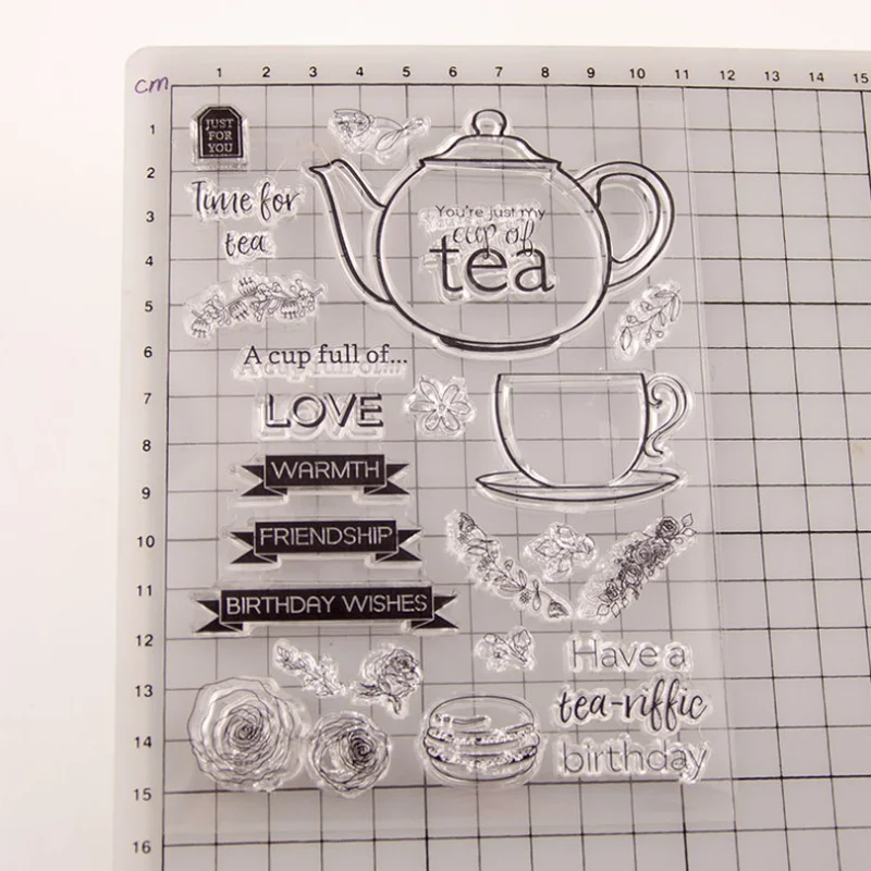 1pc Tea Set Transparent Clear Silicone Stamp Seal Cutting DIY Scrapbooking Rubber Coloring Embossing Diary Decor Reusable T1541