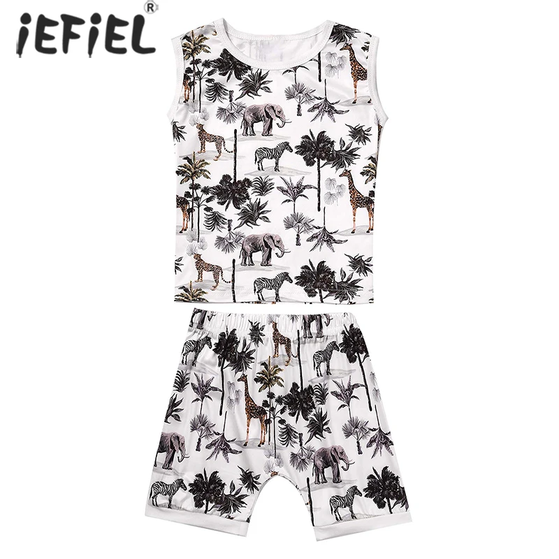 Summer Boys Girls Kids Clothing Sets Cartoon Giraffe Child Sleeveless Vest Tops+Shorts Cotton Outifts Toddler Boys Clothes 6M-3T