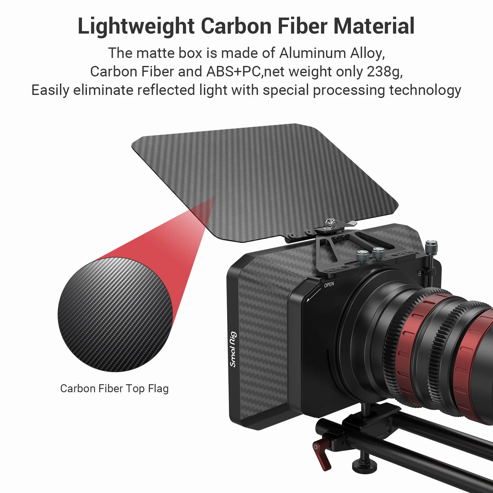 SmallRig Lightweight Clamp-On Matte Box for Mirrorless DSLR Cameras with Carbon Fiber Top Flag and 67/ 72/77/82/114mm Lens 2660