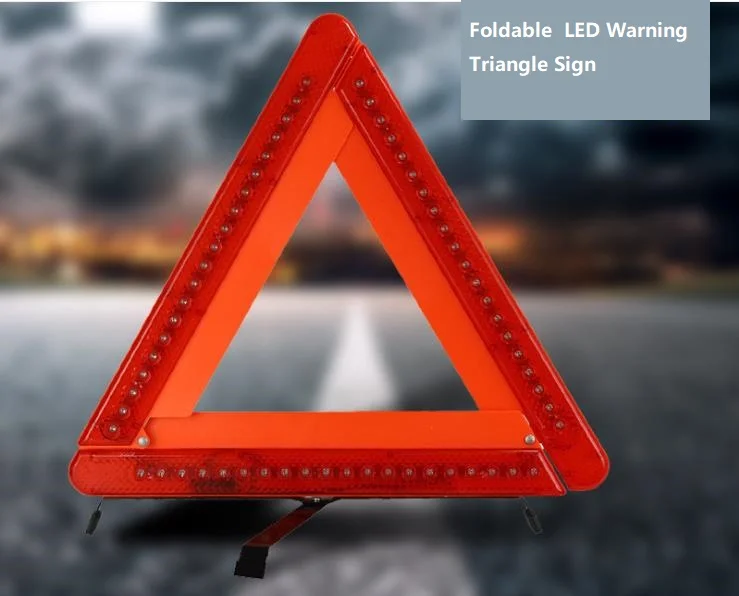 Señal triangular de advertencia LED plegable para coche de tráfico, señal roja reflectante de emergencia para parada de peligro, trípode triangular para vehículo