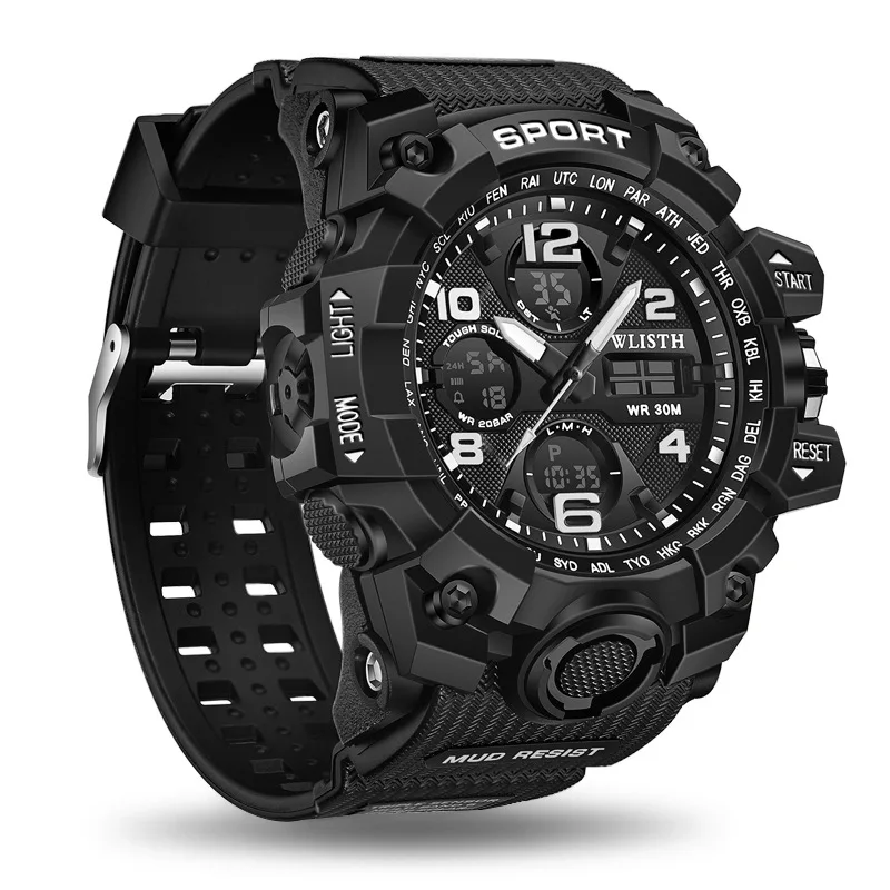 Men\'s Outdoor Sports Waterproof Cool Double Display Luminous Large Dial Multifunctional Electronic Watch