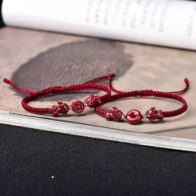 

Natural Cinnabar Pixiu Hand Weave DIY Lucky Red Rope Bracelets Buddha Cinnabar Charm Bamboo Bracelet Bangle Jewel Dropship