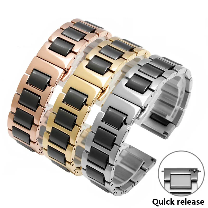 Stainless steel in Ceramic watchband 12 13 14 15 16 17 18 19 20 21 22mm watch strap women man fashion Quick release Bracelet