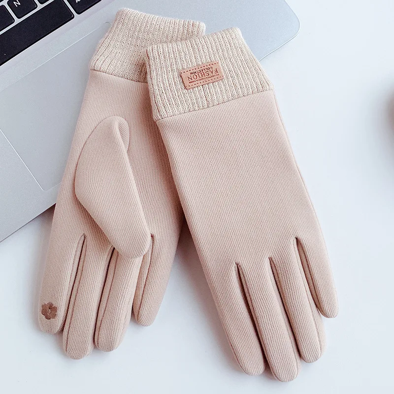 Autumn Winter Women Solid Simple Sports Plus Velvet Thicken Keep Warm Touch Screen Gloves High Elasticity Cycling Drive Mittens