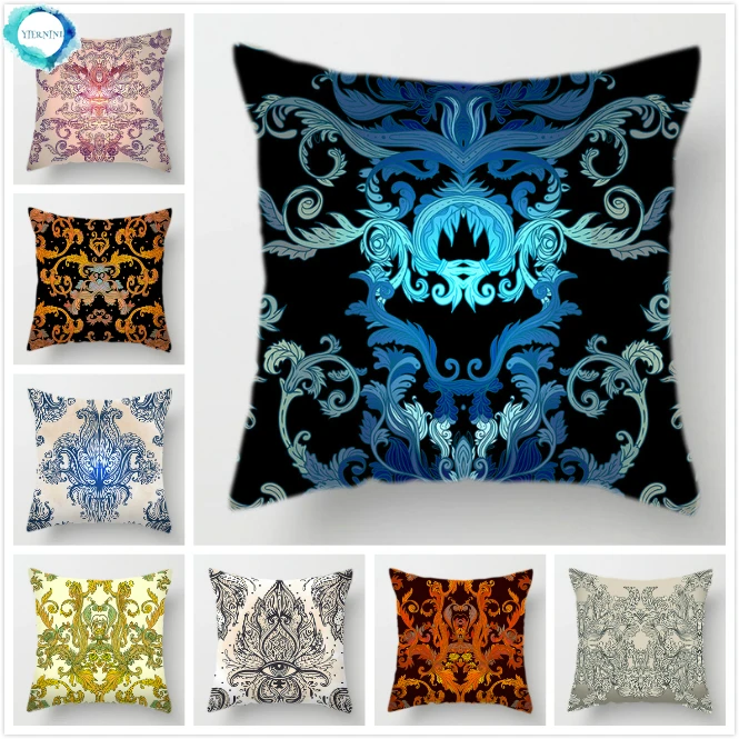 Retro Baroque Style Decorative Throw Pillow Case Geometric Vintage Polyester Cushion Cover for Sofa Home Decor 45X45CM