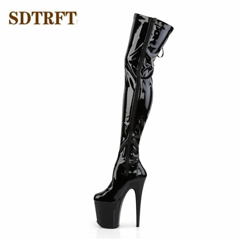 SDTRFT New botas mujer 20cm thin high heels Over The Knee Motorcycle Long boots Round Toe Lace Up shoes Woman Party Dance pumps