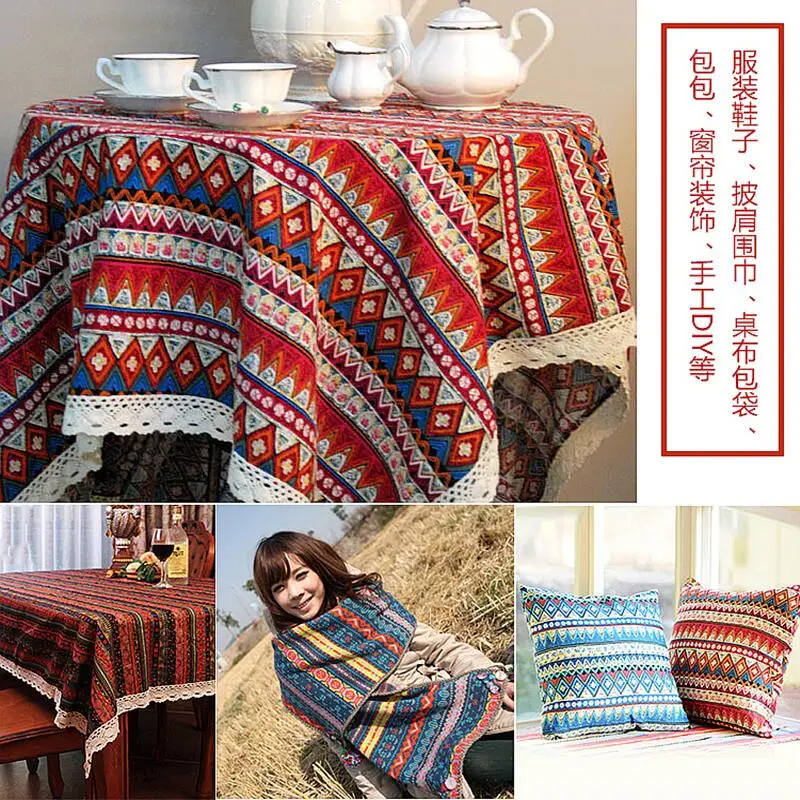 Ethnic style cotton linen fabric textile patchwork sofa cover pillow hotel bar tablecloth curtain decorative crafts materials