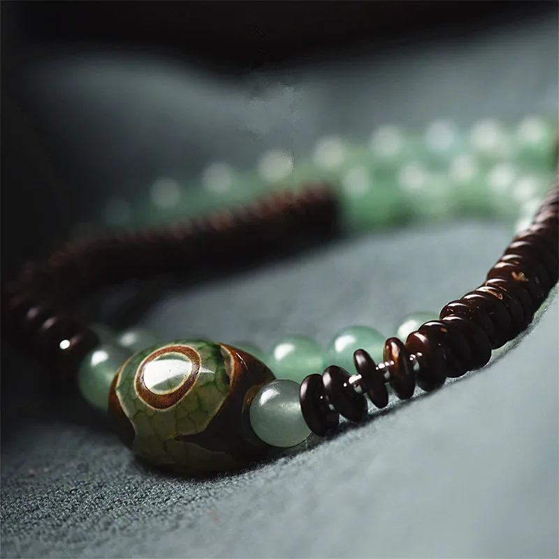 Natural Green Aventurine Stone Beads Coconut Shell Flakes Dzi Bead Chinese Style Charm Bracelet for Women Lady Amulets Jewelry