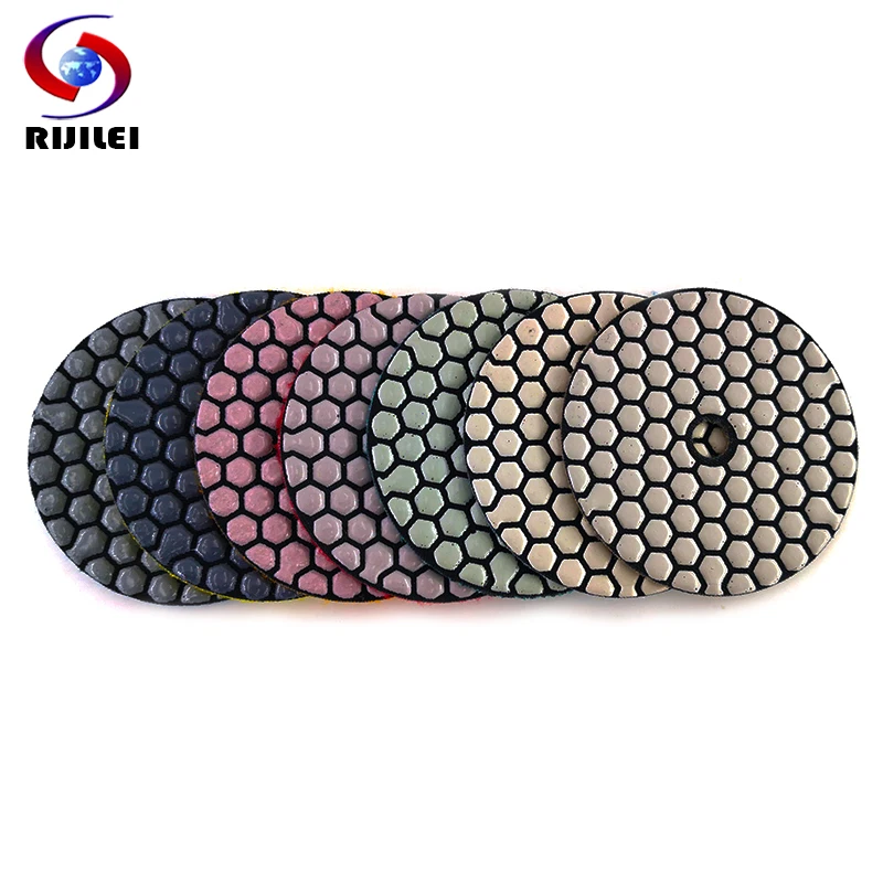 RIJILEI 7 Pcs 100mm Dry Polishing Pad 4 Inch Sharp Type Diamond Polishing Pads For Granite Marble Sanding Disc For Stone