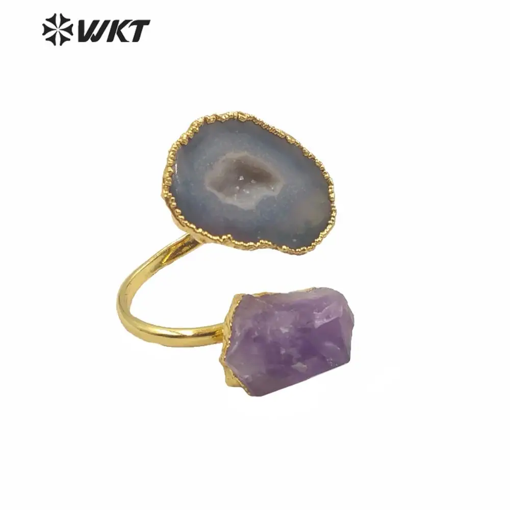 

WT-R360 Natural Stone Ring Women Jewery Double Charm Adjustable Party Ring Luxury Cocktail Female Ring