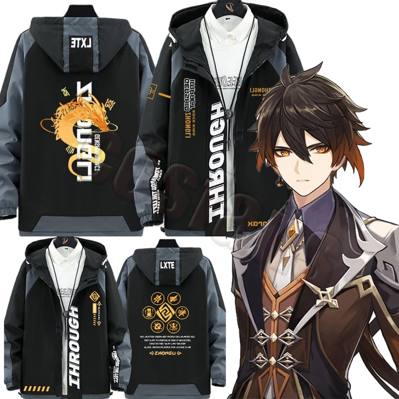 Game Genshin Impact Cosplay Costume ZhongLi jacket coat clothes GanYu Unisex Hoodie Zipper Hooded Sweatshirt Xiao suits Tops