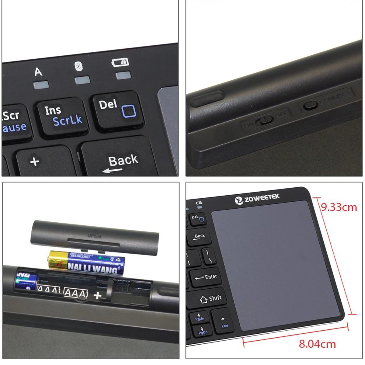 Zoweetek K12BT-1 Mini Wireless Spanish Language Bluetooth Keyboard Touchpad Remote Control for PC Android TV Box