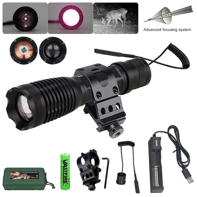 3W 940 nm LED Flashlight Torch Zoomable Focus Infrared Radiation IR Lamp Night Vision Hunting Torch+20mm Rail Scope Mount+18650