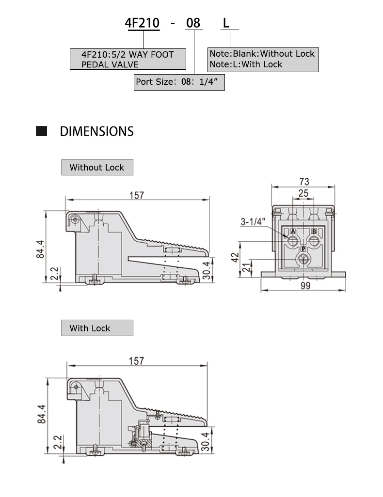 Электромагнитный клапан 4F210-08 2 Position 5 Way Momentary Air Tool Foot Pneumatic Pedal Valve Switch4F210-08L with Lock Pedal Valve Пневматика — деталь 3