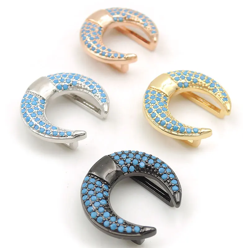 19*17*5mm Micro Pave Kallaite CZ Crescent Flat Beads Fit For Men And Women Making Bracelets Jewelry