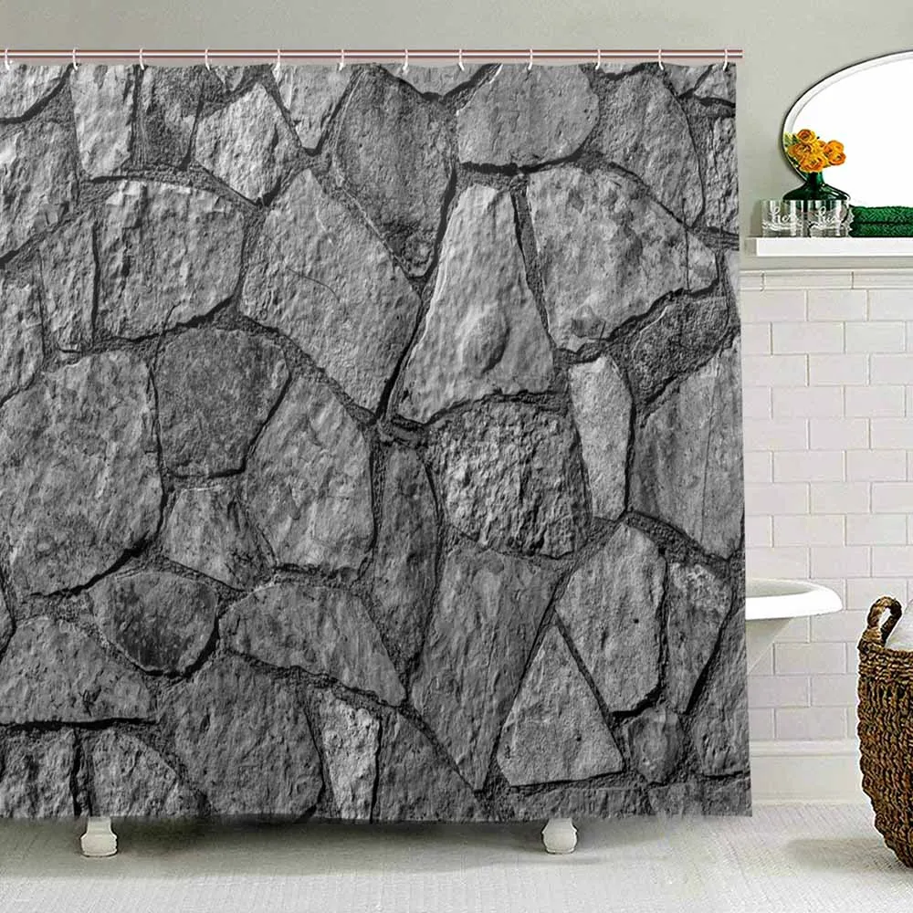 Grey Shower Curtain Stone Wall Texture Image Rough Rusty Blocks Obsolete Structure Antique Grunge Weathered Bath Curtains