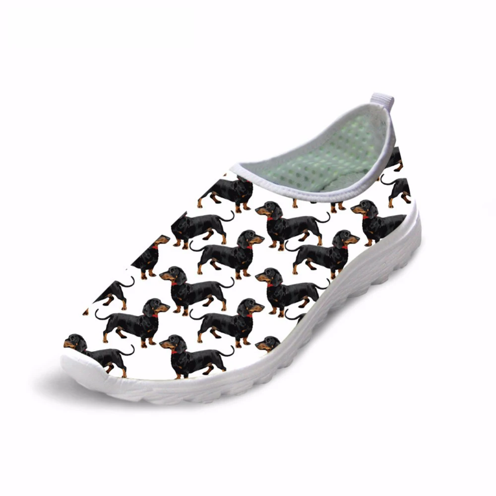 

2021 Summer Flat Shoe Female Cute Dachshund Dog Pattern Women Slip On Mesh Shoes Light Weight Breathable Sneakers