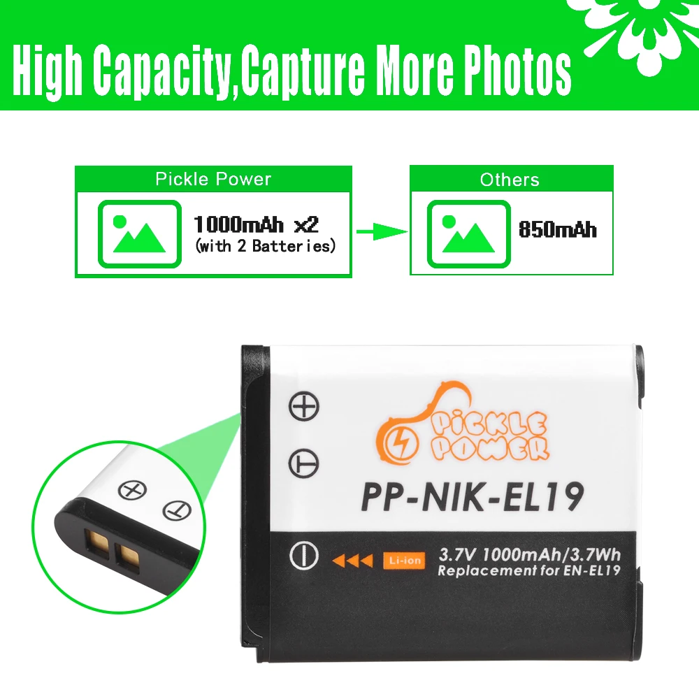 EN-EL19 EN EL19 NP-BJ1 Bateria do Nikon Coolpix S2600 S2700 S3100 S3500 S4100 S4150 S4400 S5200 S6400LED Ładowarka USB