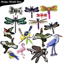Flamingo Swallow Dragonfly Stork Cartoon icon Iron on Patches for Clothing DIY Stripes  Patchwork Stickers Custom Badges
