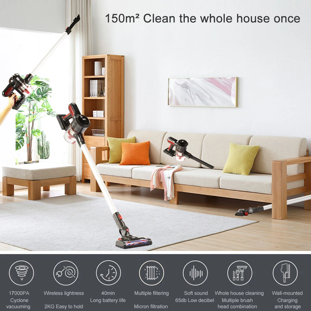 

HOLDPEAK 2-in-1 Cordless Handheld Stick Vacuum Cleaner 17KPa 160W 2200mAh 65dB 1.2L 40Mins Dust Cup Runtimes Replaceable Battery