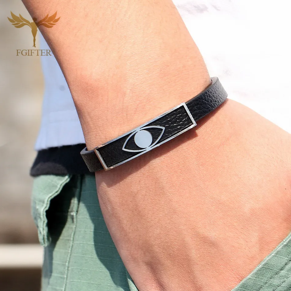 

Minimalist Evil Eye Bracelets for Women Men Turkish Ethnic Lucky Accessory Stainless Steel Cuff Bangles Adjustable Leather Belt