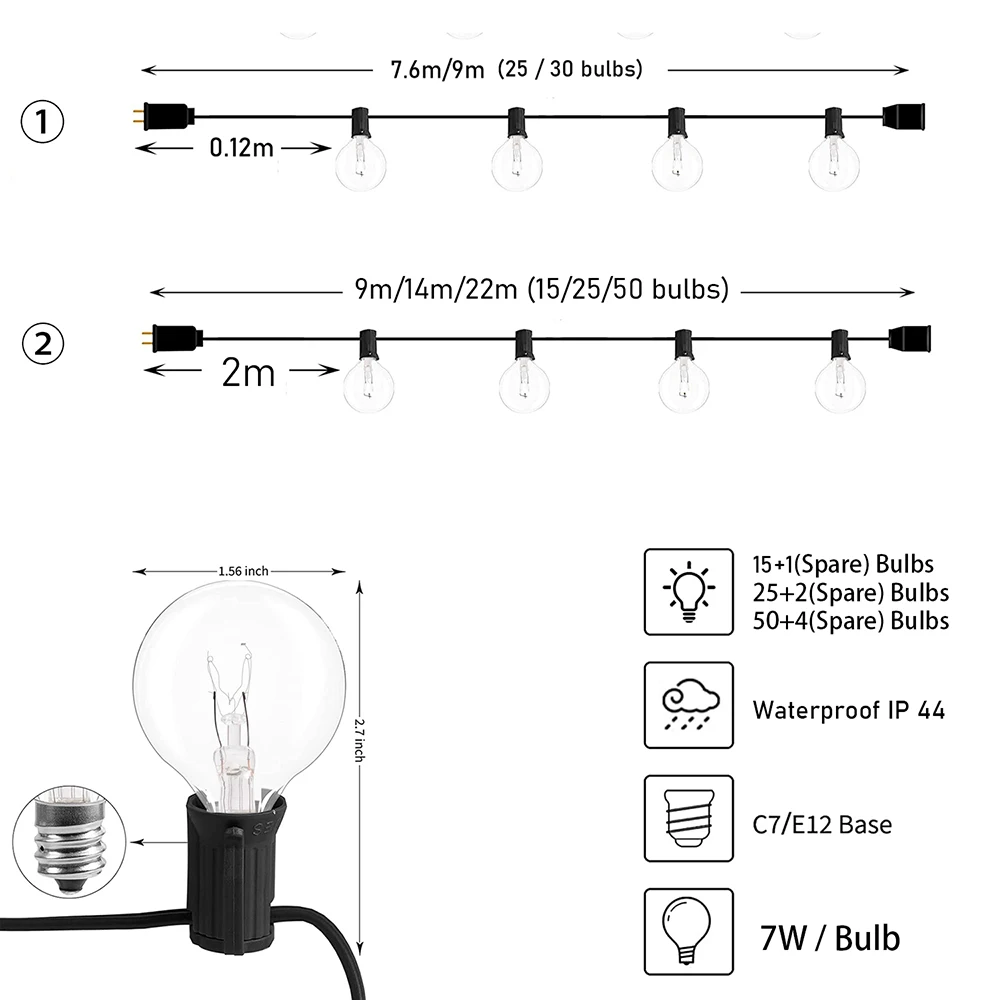 Imagem -02 - Globo Pátio String Light Guirlanda de Natal ao ar Livre Ano Novo Casamento Jardim Festão Rua Fairy Lights Bulbo Vintage Quintal G40