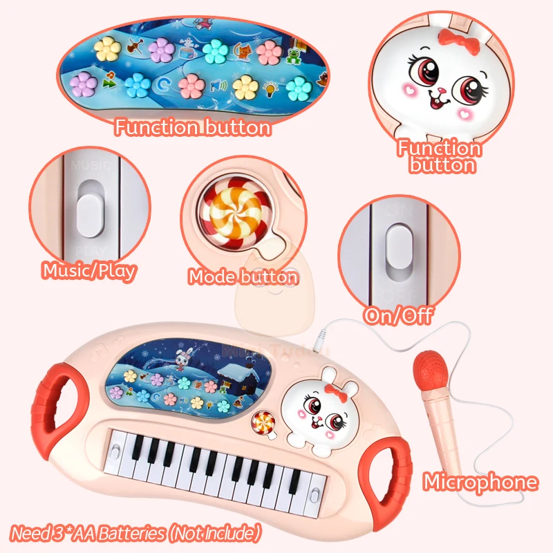 أطفال البيانو آلة لعبة الموسيقية التدريس لوحة المفاتيح فلاش الإلكترونية الرقمية الموسيقى ميكروفون ألعاب تعليمية للأطفال هدية