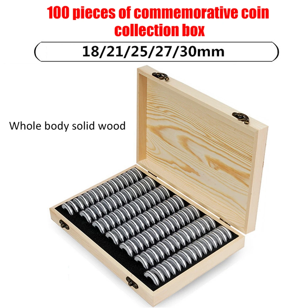 100 Slots Coin Storage Box Adjustable Antioxidative Wooden Commemorative Coin Collection Case Container With Adjustment Pad