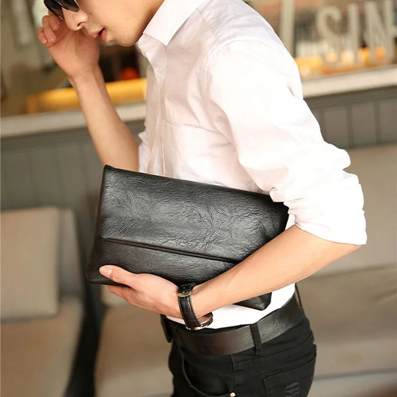 Fashion Black Men\'s Clutch bag Handbag Soft Leather Large Envelope Clutch bags for Men 2023