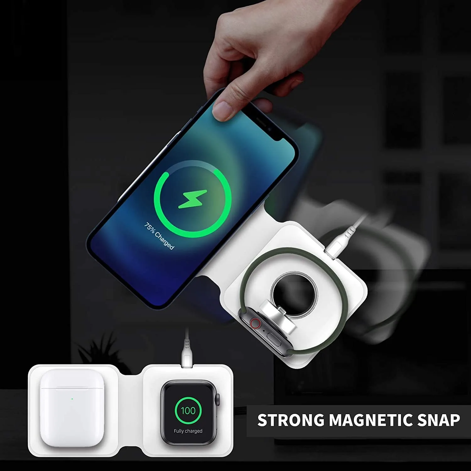 Folding wireless charger Dual device Watch charger Magnetic For iPhone 13 12 Pro Max Mini Fast Charging For AirPods Apple Watch