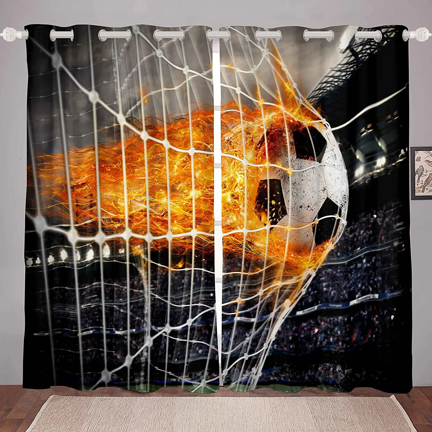 

Living Room Decoration Blackout Curtains Sports Theme Children's Curtains Burning Football Figure Luxury Living Room Curtains