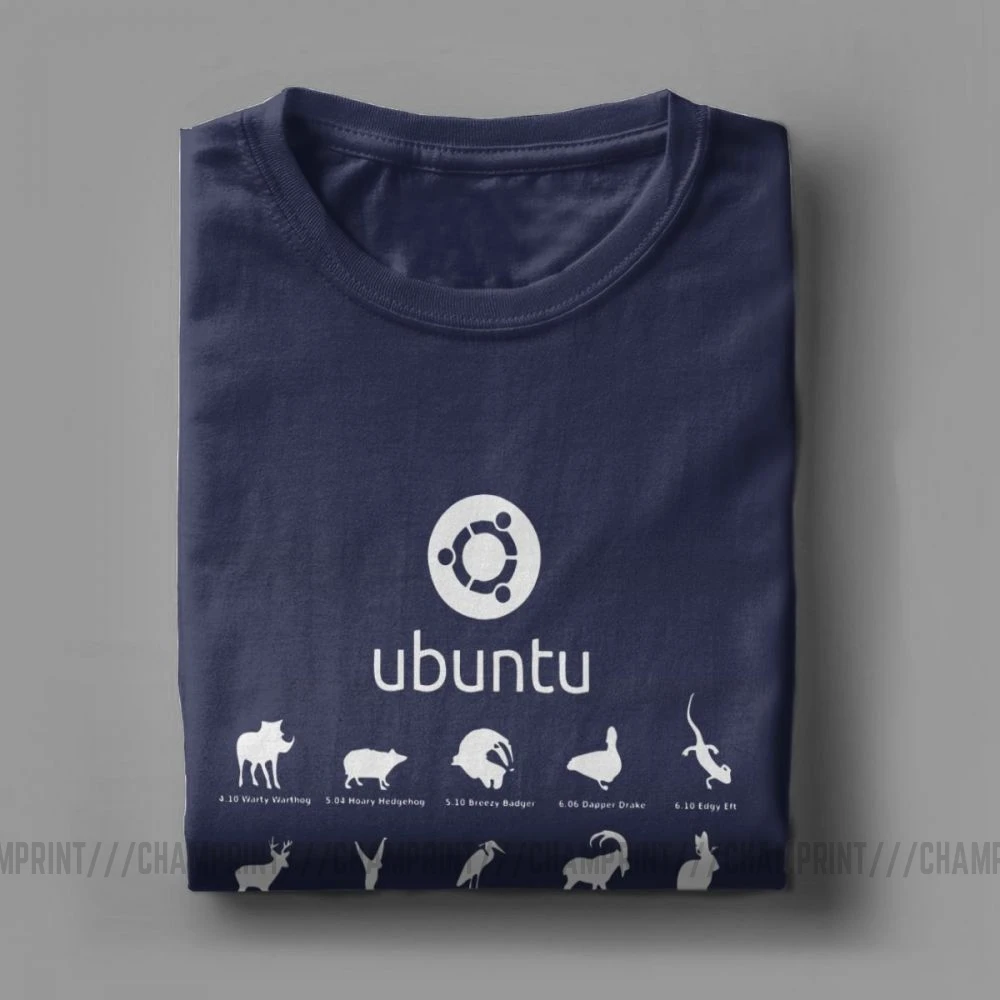 Funny Ubuntu Linux Releases pets fan art T-Shirts for Men O Neck 100% Cotton Distro Linux Debian Short Sleeve Printed Clothes