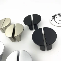 LCH 32mm Semicircular Solid Zinc Alloy Matte Black Shell Chrome Handle Cabinet Drawer Knob Door Pull Chinese Style Half Moon