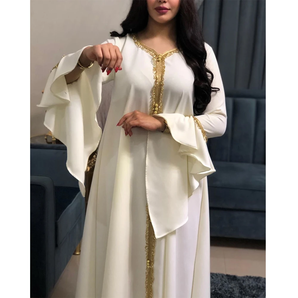 

Dubai Kaftan Ruffle Long Dress Abaya Muslim Women Arab Robe Elegant Malaysia Turkish Maxi Robe Gown Embroidery Ramadan Fashion