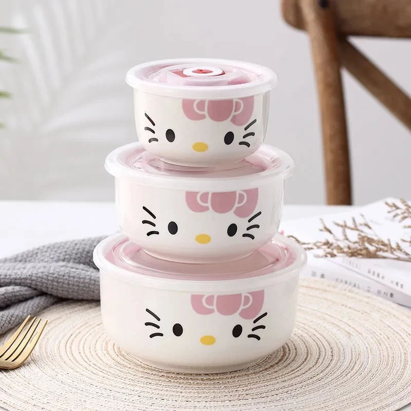 3 Pieces  Ceramic Fresh Bowl Lunch Box Sealed Box Microwave Box Dedicated Flower Shaped Bowl Ceramic Bowl Bowl Noodle Cereal