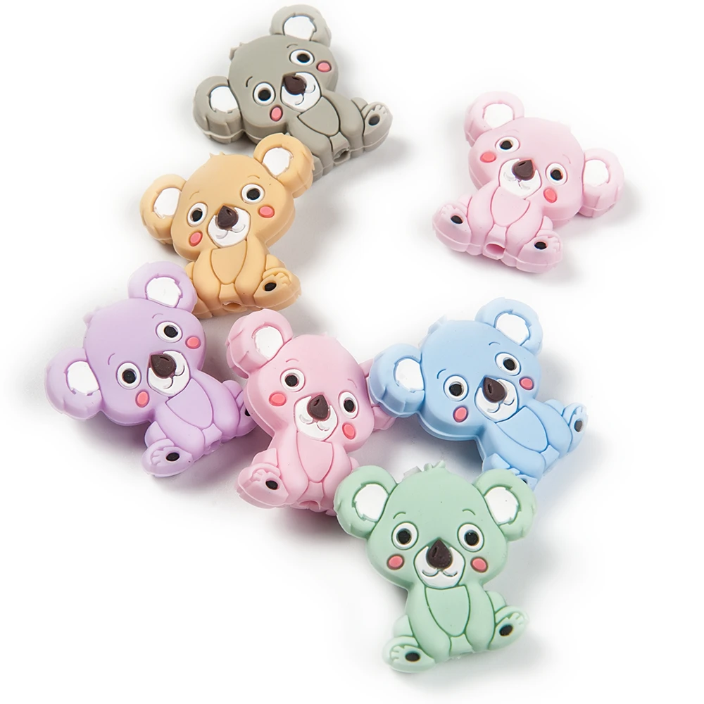 Cute-Idea Baby Silicone Mini Koala Bead 5pcs DIY Infant Chewable Teething Pacifier Chain Toys Accessories Food Grade Baby goods