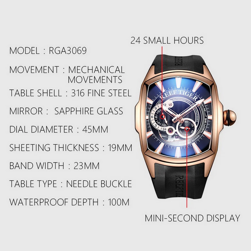 Reef Tiger orologio automatico da uomo, orologi da uomo uomo orologio da polso meccanico a carica automatica orologio militare sportivo di lusso relogio masculino