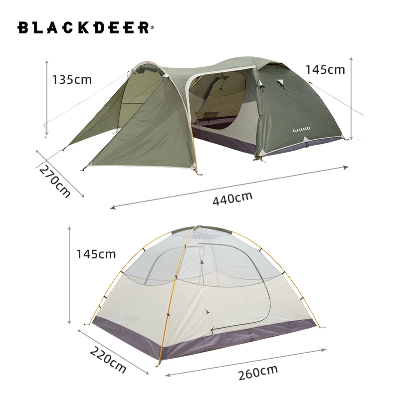 Blackdeer Expedition Camping Tent One Bedroom & One Living Room For 3-4 people 210D Oxford PU3000 mm Hiking Trekking Tent