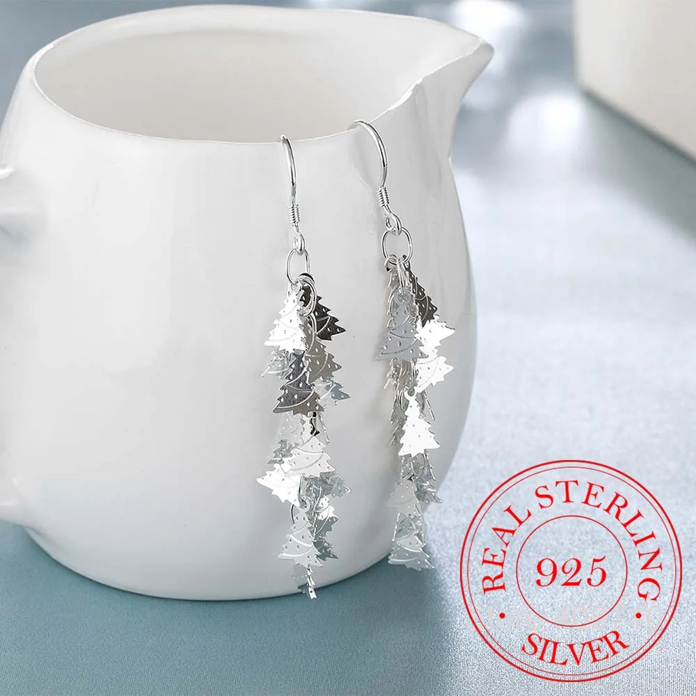 Chirstmas Tree 925 Sterling Silver Drop Earrings Women Hollow Out Tree Pattern Earring Moda Mujer Jewelry 2023 Pendientes