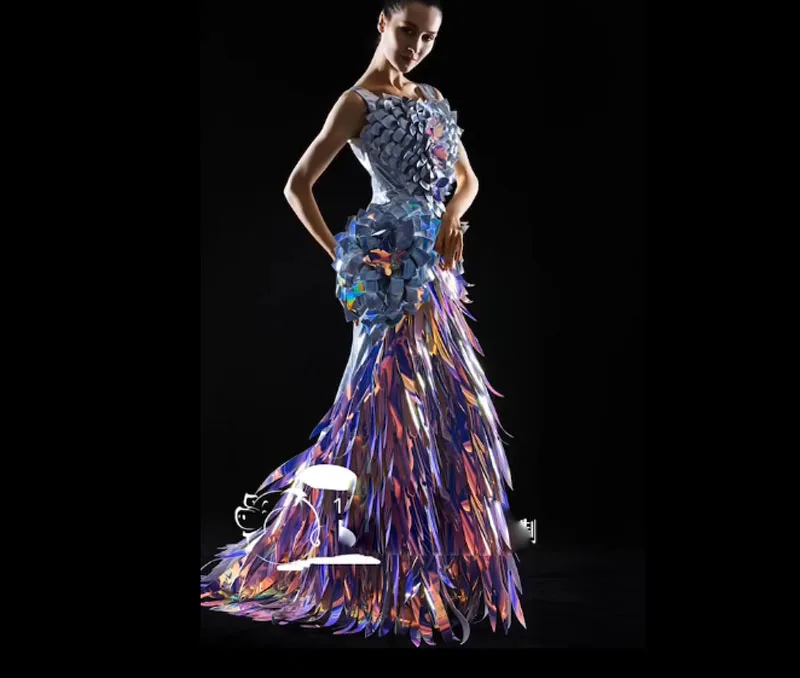 Technology Ocean theme Catwalk Model Mermaid princess cosplay costume luxurious evening stage dress party show clothing