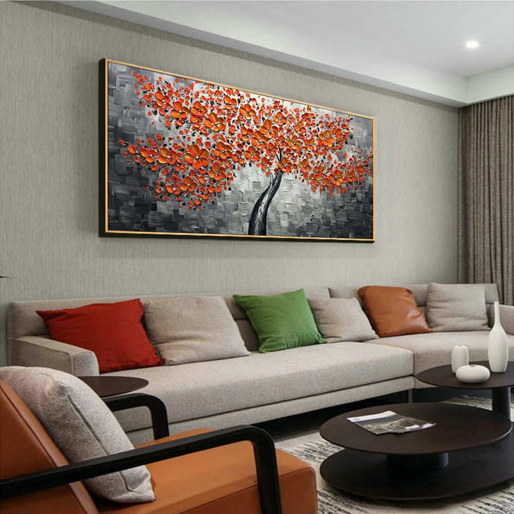 

Palette Knife Tree Oil Painting On Canvas Textured Wall Art Home Decoration Hand Painted Artwork Paintings Wall Decor Unframed