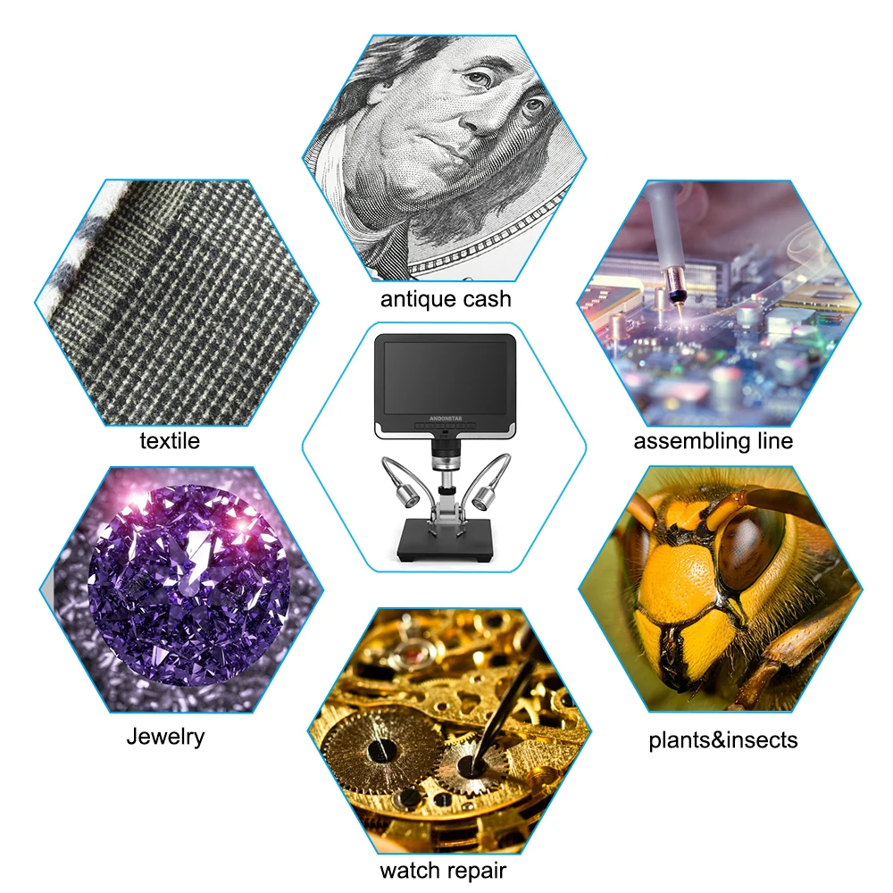 Microscopio digitale USB !star per saldatura PCB portatile AD206 con lente d'ingrandimento a 8 LED strumenti di riparazione del telefono bianco con metallo