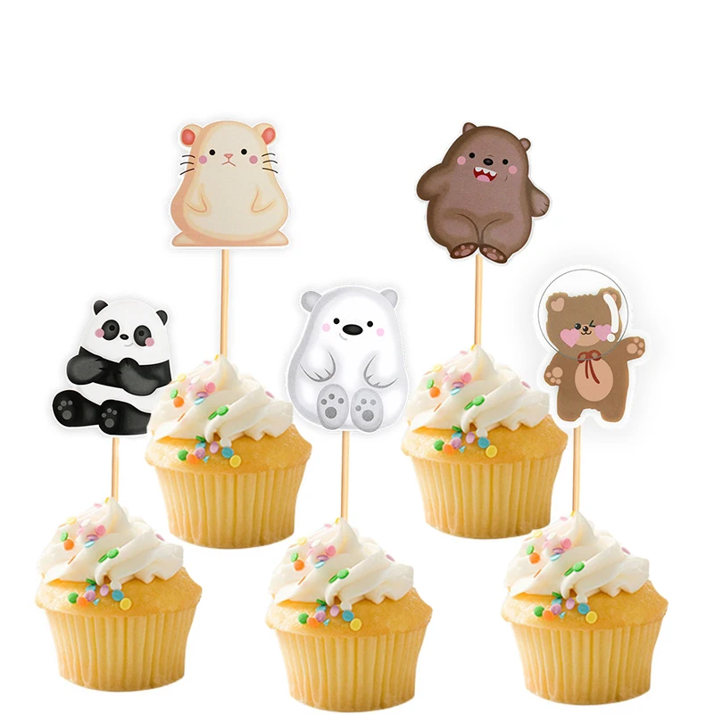 10Pcs Animals Birthday Cake Toppers Jungle Safari Cake Decoration Polar Bear Cupcake Topper 1st Baby Shower Kids Party Favor