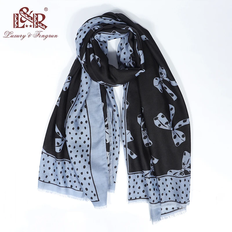 Luxury Spring Foulard Femme SIlk Scarves Women Print Bow Cotton Women Shawl Scarf Foulard Dot Female Tippet Short Tassel